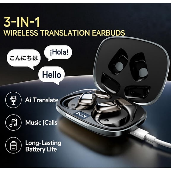 AI Language Translation Earbuds, 3-in-1 Real-Time Translator Earbuds for 144 Languages, Wireless Bluetooth Headphones Translator Device with App for iOS and Android, Ideal for Travel, Business Gifts