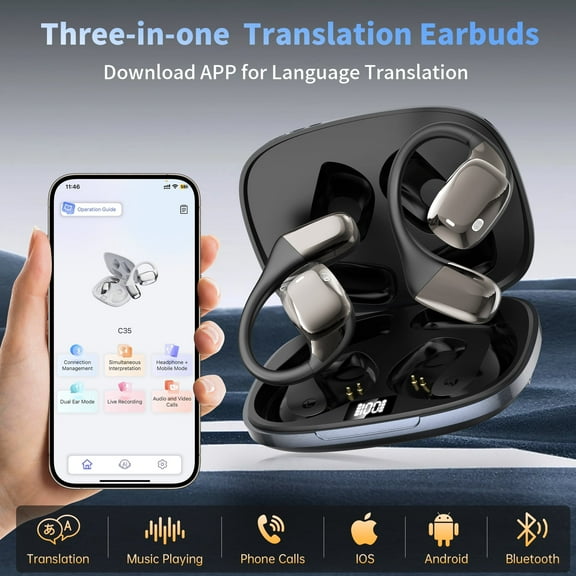 AI Language Translation Earbuds, 3-in-1 Real-Time Translator Earbuds for 144 Languages, Wireless Bluetooth Headphones Translator Device with App for iOS and Android, Ideal for Travel, Business Gifts