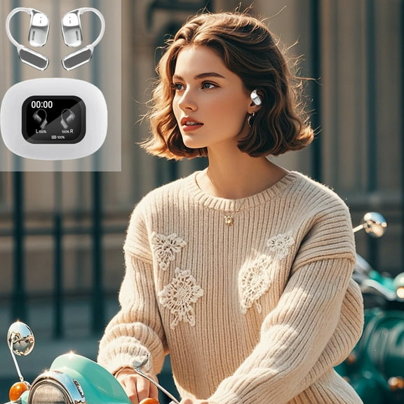 AI Language Translation Earbuds, OWS LCD Touchscreen Real-Time Translator for 144 Languages & Accents, Includes One Year Free Subscription Translation Device Earphones(White)