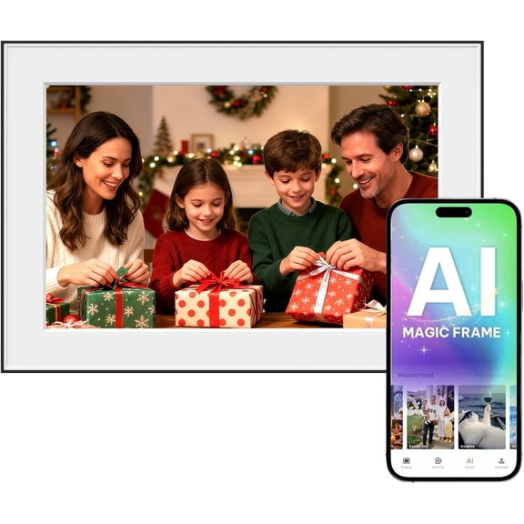 AI Magic Frame 10.1"-WiFi Digital Picture Frame with 64GB,1920 x 1200 IPS FHD Touchscreen,Motion Sensor,Dynamic AI Photo,Unlimited Cloud Storage, Gifts for Birthday/Family/Home Decor