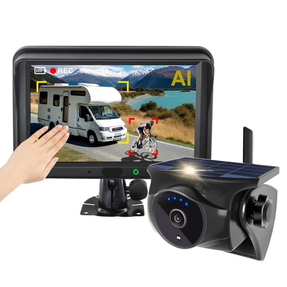 INSEETECH AI Solar Wireless Backup Camera with 5" 1080P Monitor, Night Vision & Gesture Control for Heavy-Duty Vehicles
