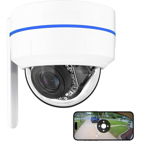 AI Metal Dome PTZ Camera, WiFi 6 Band , DPK3034 Ceiling Cam, 2-Way Audio, Night Vision, NVR Add-/Standalone Use