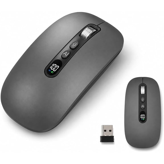 AI Mouse with Voice Typing, Smart Wireless Mouse with Voice-to-Text | 200+ Language Translation, AI Writing and Text Summaries, Silent Rechargeable Mouse for Meetings, Office, PCs and Laptops