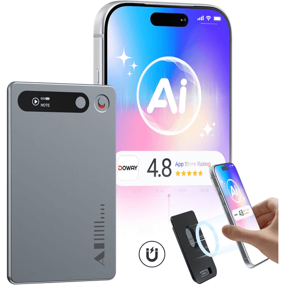 AI Noise Cancellation Voice Recorder: Transcribe, Summarize & Text Translation, 81 Languages, 64GB Memory, App Control for Meeting, Call, and Lecture