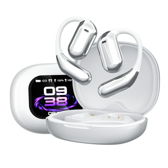AI OWS Translator Earbuds, Leather Language Translator Earphone 144 Languages ONE Year Free Subscription, 3-in-1 Real-Time Translation Device(White)