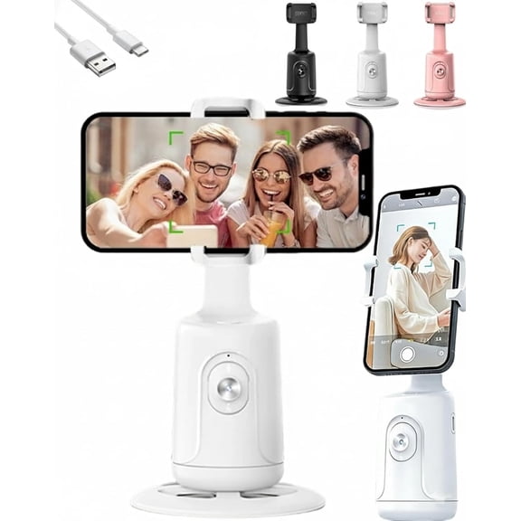 AI-Powered Fully Automatic Tracking Phone Gimbal - Smart 360° Rotation Auto Face Body Track Tripod with Gesture Control for Single and Multi-Person Video Recording (White)