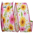 thumbnail image 1 of AI-RI40470-Q06 2.5 in. x 10 Yards Wired Pink Gerberas & Daisies Ribbon, Multi Color - Set of 6, 1 of 1