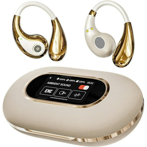 AI Real-Time Translation OWS Open Ear Wireless Earbuds Sports Headphones with Smart LED Touchscreen Multilingual Translator ENC Noise Cancelling-Apricot