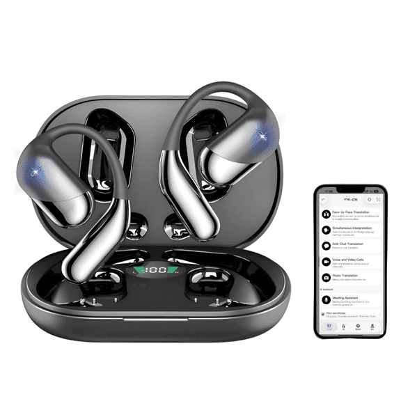 AI Translation Earbuds, Open Ear Bluetooth Translator Earphone with Real-Time Voice Translation, Supports 144 Languages, Wireless Earbuds for Travel, Business Daily Communication