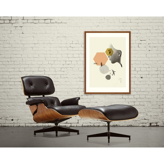 AI Robot Creator Collage Geometric Coral Gold Version Beta Mid-Century Modern Wall Art, Unframed Canvas