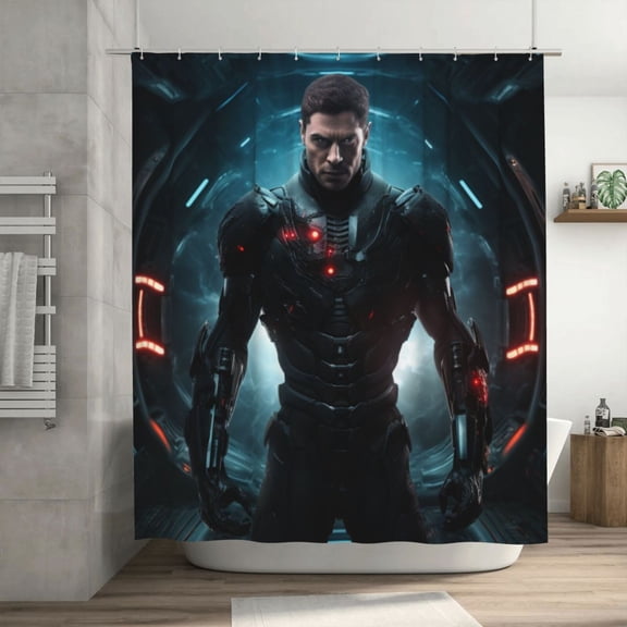 AI Shower Curtain Cyber Hero Waterproof Fabric Bathroom Shower Curtain Set with Hook 72x72 Inch