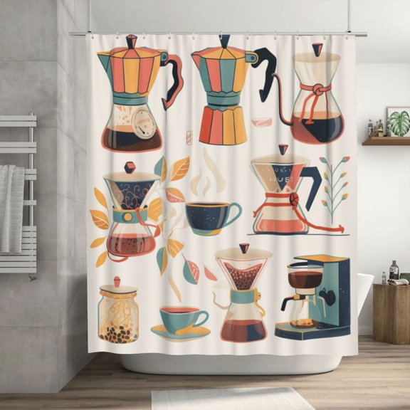 AI Shower Curtain Drip Coffee Maker Pattern Waterproof Fabric Bathroom Shower Curtain Set with Hook 72x72 Inch