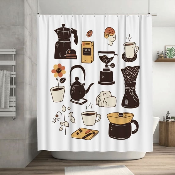 AI Shower Curtain Drip Coffee Maker Pattern Waterproof Fabric Bathroom Shower Curtain Set with Hook 72x72 Inch
