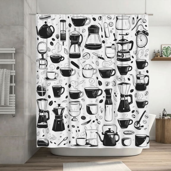 AI Shower Curtain Drip Coffee Maker Pattern Waterproof Fabric Bathroom Shower Curtain Set with Hook 72x72 Inch