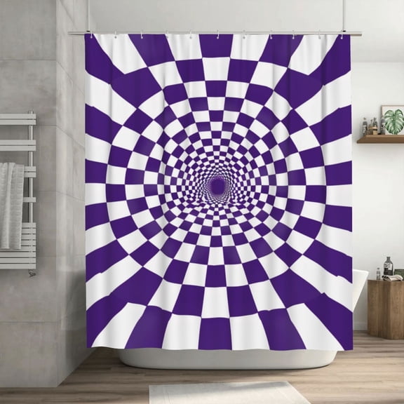 AI Shower Curtain Twisted Checkerboard 3D Illusion Waterproof Fabric Bathroom Shower Curtain Set with Hook 72x72 Inch