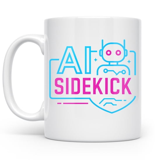 AI Sidekick 11 oz Coffee Mug - Neon Robot White Ceramic Gift