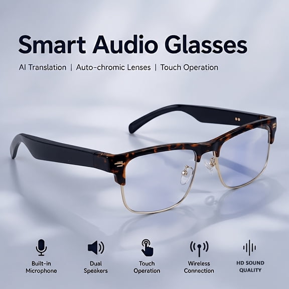 AI Smart Audio Glasses, 164 Languages Real-Time Video Translator, AI Chat & Voice Assistant, Built-in Mic Speaker, Wireless Call & Music Player for Outdoor Use
