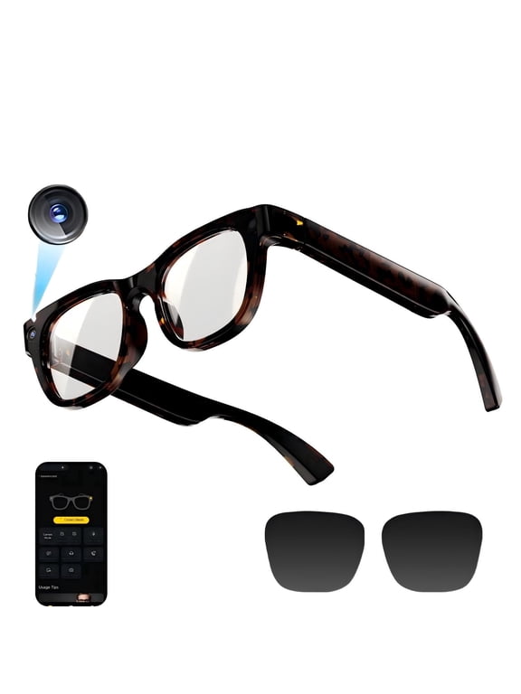 AI Smart Glasses with 13MP Camera and Bluetooth Audio Sunglasses, HD Video Recorder Live Translation Eyeglasses, Open Ear TR90 Blue Light Blocking Tech Eyewear
