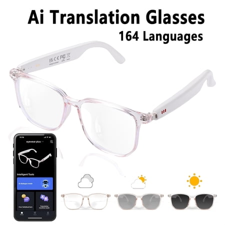 AI Smart Glasses with 160+ Language Real-Time Translation, Photochromic Lenses, Hands-Free Calls, Music, Noise Cancellation, Voice Assistant & Magnetic Charging - Ideal for Travel, Work & Sports