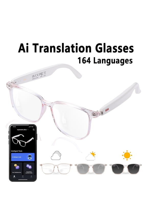 AI Smart Glasses with 160+ Language Real-Time Translation, Photochromic Lenses, Hands-Free Calls, Music, Noise Cancellation, Voice Assistant & Magnetic Charging - Ideal for Travel, Work & Sports
