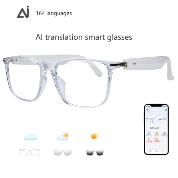 AI Smart Glasses, 164-Language Translation, GPT Chat, Photochromic Lenses, Hands-Free Calls & Music, Unisex