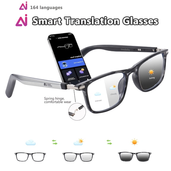 AI Smart Glasses, 164-Language Translation, GPT Chat, Photochromic Lenses, Hands-Free Calls & Music, Unisex