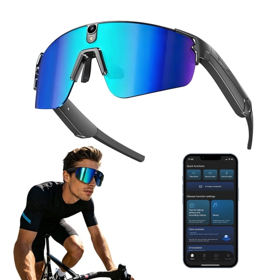 AI Smart Glasses with 4GB Memory, 8MP 4K Camera Video Recording, Multi-Languages Translation, Object Recognition, Bluetooth Calling, Long Battery Life, Sport Sunglasses For Men & Women