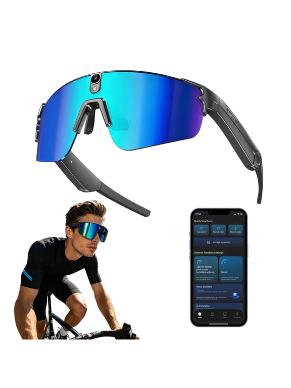 AI Smart Glasses with 4GB Memory, 8MP 4K Camera Video Recording, Multi-Languages Translation, Object Recognition, Bluetooth Calling, Long Battery Life, Sport Sunglasses For Men & Women