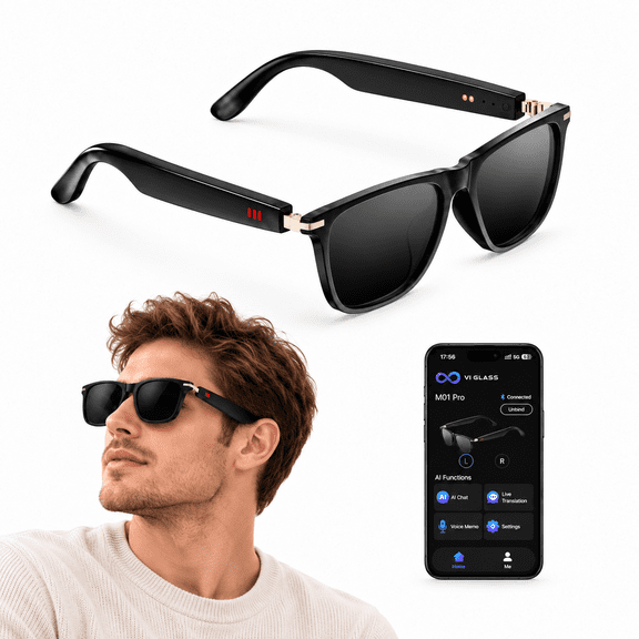 AI Smart Glasses with 25 Languages Translation, TR90 Frame Bluetooth Glasses with Voice Assistant, ENC Noise Cancelling Open Ear Audio for Work Travel
