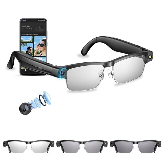 AI Smart Glasses with 4K Camera, 8MP HD Camera Glasses-Anti-Shake Video Recording, GPT Vision,AI Voice Control,Dual Clear BT Call&Translate,UV/Blue Light Smart Sunglass Tint Lenses for Travel Meeting