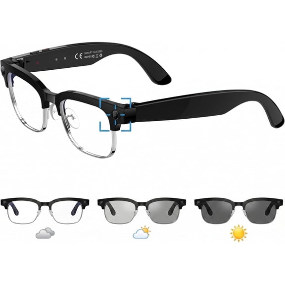 AI Smart Glasses 4K Camera, Bluetooth Calling 8MP Image Stabilization Camera with Video Recording & Dual Microphones Real-time Translation/GPT Object Recognition 270mAh Anti-Blue Light Lense