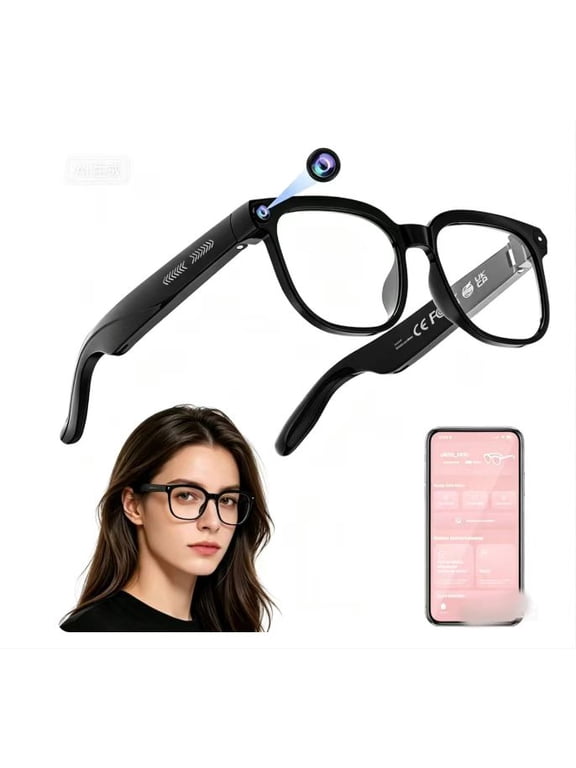 AI Smart Glasses, 4K HD Video & Photo Capture, Real-Time Translation, Recording Glasses with AI Assistant, Open-Ear Audio, Object Recognition, Bluetooth Connectivity, Ideal for Travel (Clear Lenses)