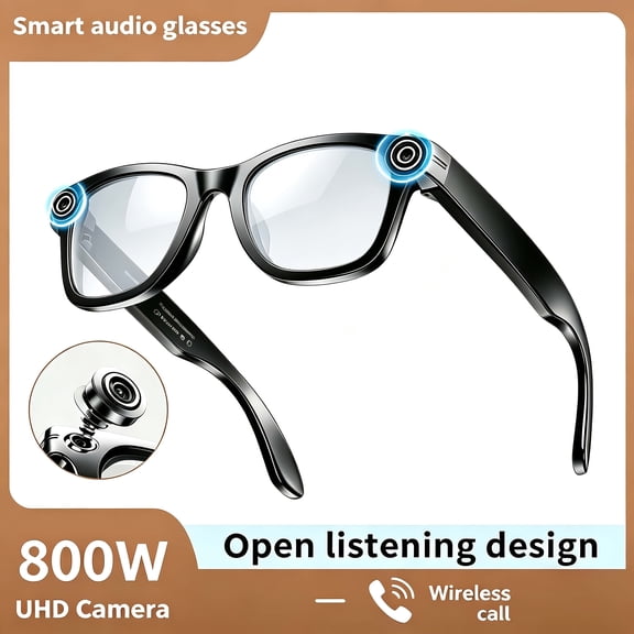 AI Smart Glasses, 800W HD Camera, Real-Time Translation, Object Recognition, Voice Assistant, Wireless Call & Music, HD Photo, Vlog Recording, Supports ChatGPT, Open Audio, for Driving
