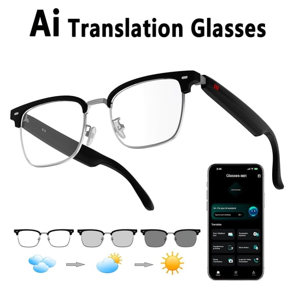 AI Smart Glasses, 8MP Camera, 4K Photo & 1080P Video Recording, Lightweight Metal Semi-Rimless, AI Object Recognition, Smart Q&A Touch Control