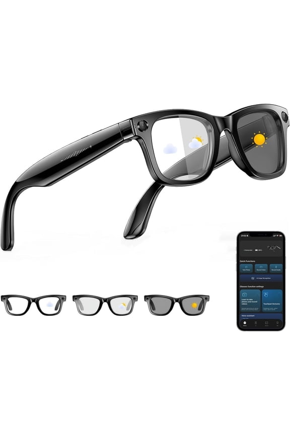 AI Smart Glasses with 8MP Camera, 4K Video & HD Photo, Bluetooth Audio, AI Voice Assistant, Real-Time Translation, Object Recognition, Noise-Cancel Calls, Music, Photochromic Lenses