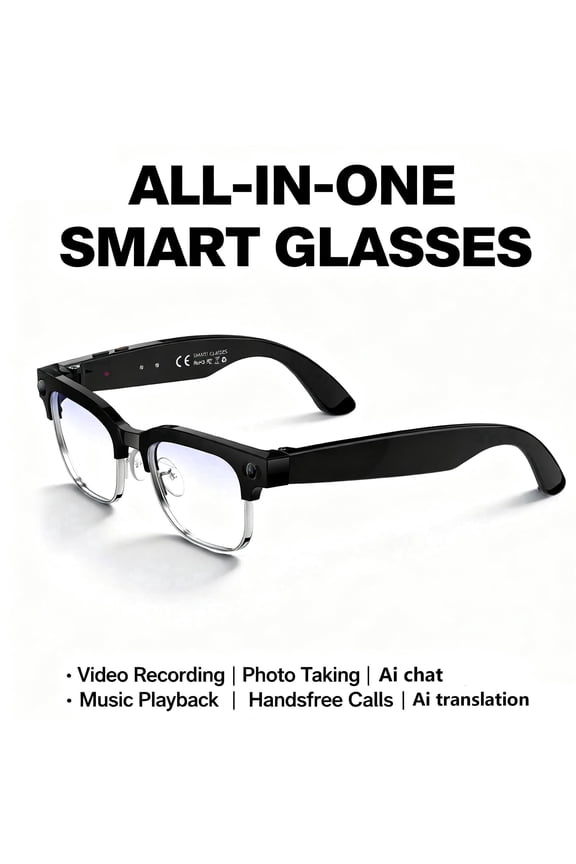 AI Smart Glasses with 8MP Camera, 4K Video & HD Photo, Bluetooth Audio, AI Voice Assistant, Real-Time Translation, Object Recognition, Noise-Cancel Calls, Music, Photochromic Lenses