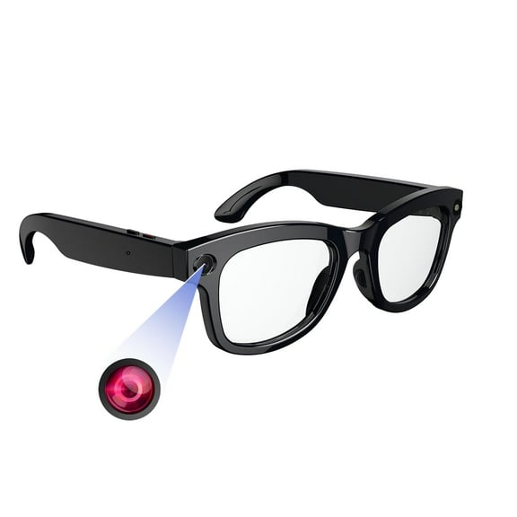 AI Smart Glasses with 8MP Camera, HD 1080P, Bluetooth Music/Calls, Open Ear, EIS, WiFi, Voice Assistant, Translation, Object Recognition for Travel, Outdoor, Wide Face (Transparent Lenses)