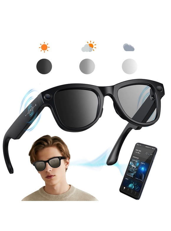 AI Smart Glasses 8MP HD Camera Lenses 8-Hour Battery Life Built-in Voice Assistant Supports Noise-Canceling Calls & Music Playback Dual Microphone Noise Reduction AI Smart Translation Sunglasses