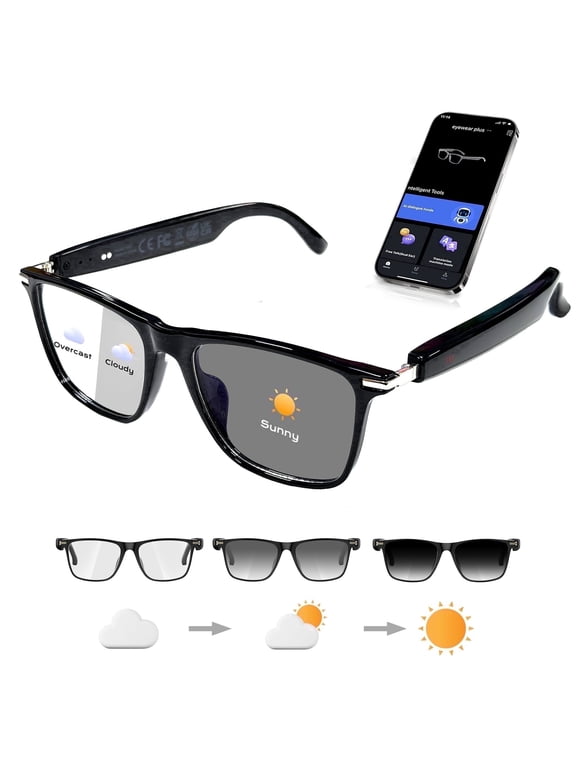 AI Smart Glasses for Men Women, Deepseek R1 & Gemini-2.5 AI Assistant, 164 Languages Support, Bluetooth 5.3, Music Playback, Hands-Free Calling, IP67 Waterproof, Physical Photochromic Lenses