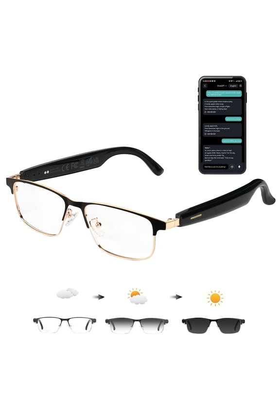 AI Smart Audio Glasses , Hands-Free Calling & Music, Open-Ear Sound, Real-Time Translation, Auto-Tint Photochromic Lenses, UV Protection, Wireless Wearable Sunglasses for Travel Work