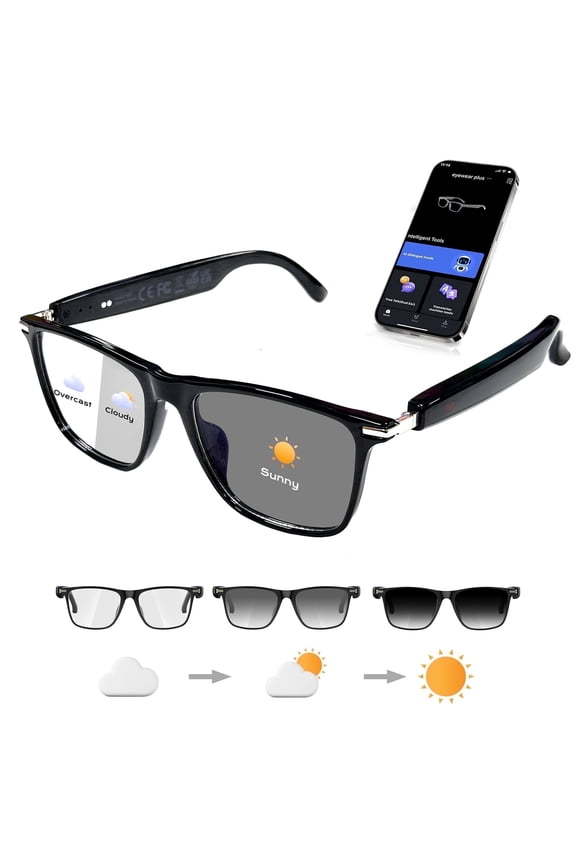 AI Smart Glasses for Men Women, Deepseek R1 & Gemini-2.5 AI Assistant, 164 Languages Support, Bluetooth 5.3, Music Playback, Hands-Free Calling, IP67 Waterproof, Physical Photochromic Lenses