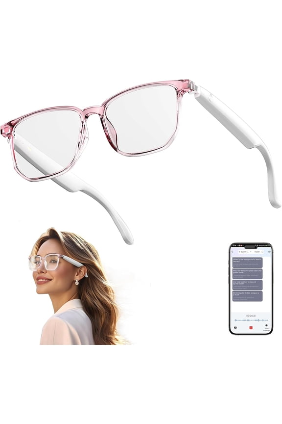 AI Smart Glasses, Bluetooth 5.4 Translation Glasses with 144 Language & Accents, Blue Light Filtering Lenses, Multifunctional Smart Glasses for Men Women, Travel Meeting Trade Business HY-C8 White