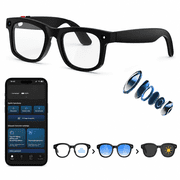 AI Smart Glasses with Camera,1080P Anti-Shake Video Recording, Real Time Translation,AI Voice Assistant,Object Recognition,Bluetooth Glasses for Men WomenClear, Black, and Blue Lenses