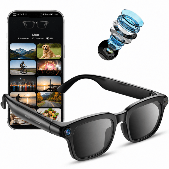 AI Smart Glasses with Camera, 1080P HD POV First-Person View Video Recording and Translator, AI Object Recognition, Bluetooth Audio,Photochromic Lenses for Sports, Travel, Work