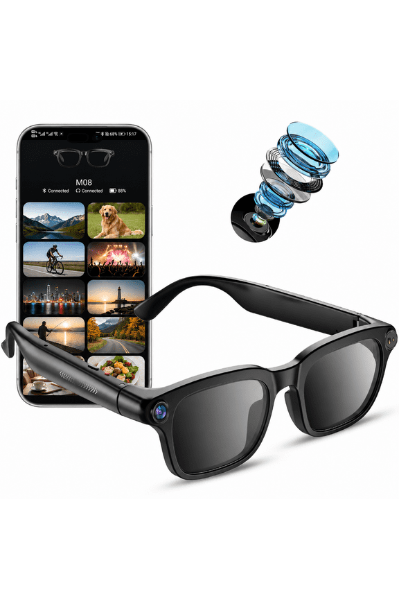 AI Smart Glasses with Camera, 1080P HD POV First-Person View Video Recording and Translator, AI Object Recognition, Bluetooth Audio,Photochromic Lenses for Sports, Travel, Work
