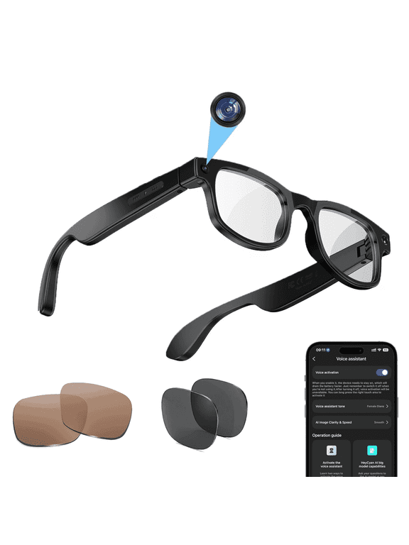 AI Smart Glasses with Camera,8MP HD Photo Video Recording Glasses for Women&Men,Real-Time Translation, AI Voice Assistant for Travel, Meetings & Vlogging