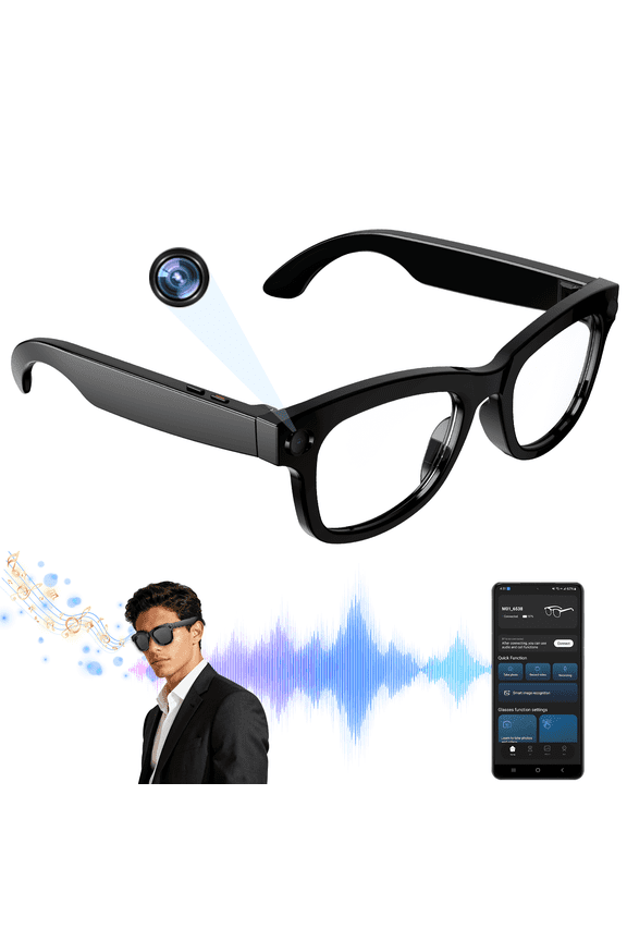 AI Smart Glasses with Camera, 1080P Video Recording Sunglasses, ENC Noise Reduction, Wireless Music & Calls, Real Time Translation, Open-Ear Audio for Travel, Meetings & Vlogging
