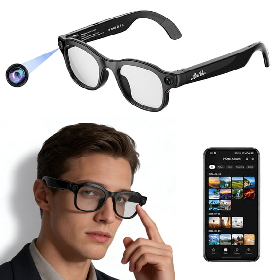 AI Smart Glasses with Camera, 13 MP HD Video & Photo Capture, Real-Time Translation, Recording Glasses with AI Assistant, ANC Open-Ear Audio, Object Recognition, Bluetooth, for Travel (Transparent )