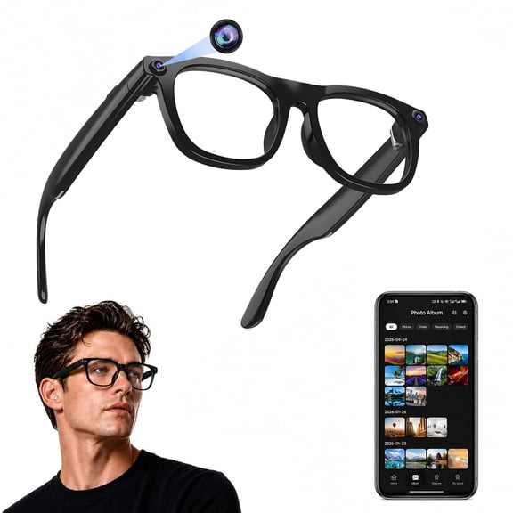 AI Smart Glasses with Camera, 13 MP HD Video & Photo Capture, Real-Time Translation, Recording Glasses with AI Assistant, ANC Open-Ear Audio, Object Recognition, Bluetooth, for Travel (Transparent )