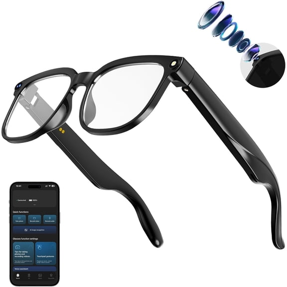 AI Smart Glasses with Camera,8MP Camera Glasses,1080P Anti-Shake Video Recording, Real Time Translation,AI Voice Assistant,Object Recognition,Bluetooth Sunglasses for Men,Women
